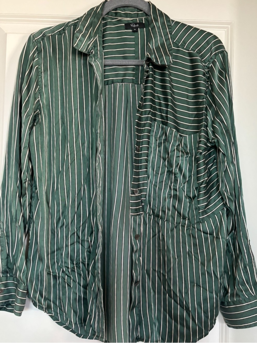 Rails Green and White Striped Button-Up Shirt